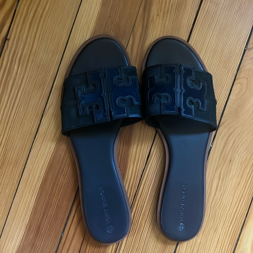 Tory Burch Navy Slides in Leather and Mesh Women’s 10